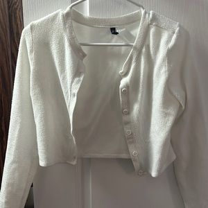 White Sweater Button Crop